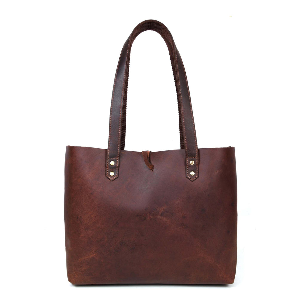 Tolredo - Brown Leather Tote Bag with Leather Closure