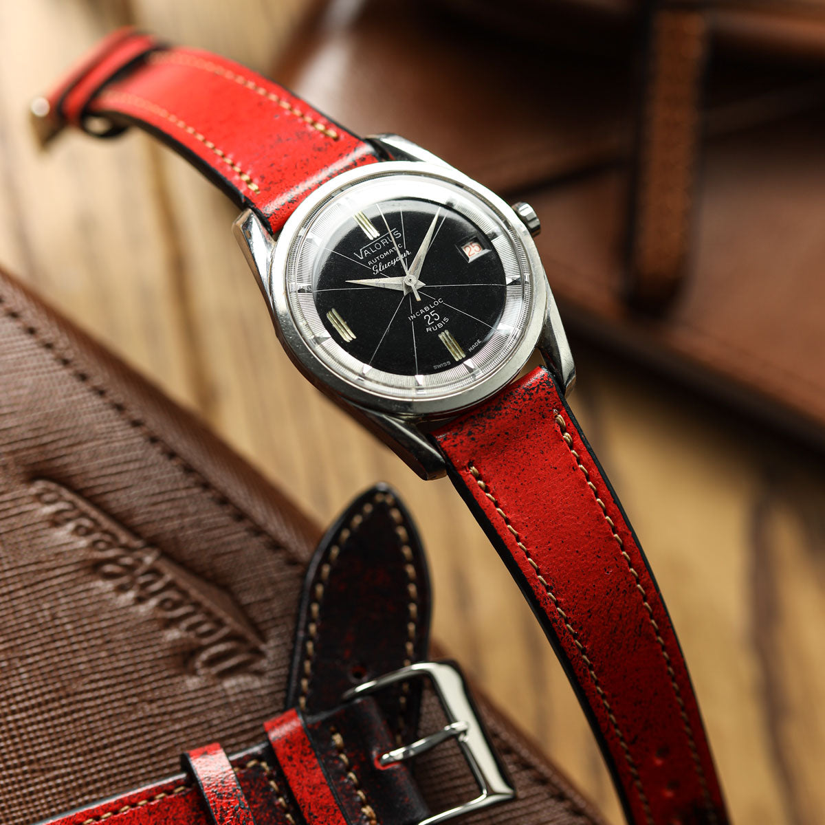 Radstock Vintage Genuine Leather Watch Strap - Bright Red