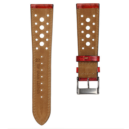 Radstock Racing Style Genuine Leather Watch Strap - Bright Red