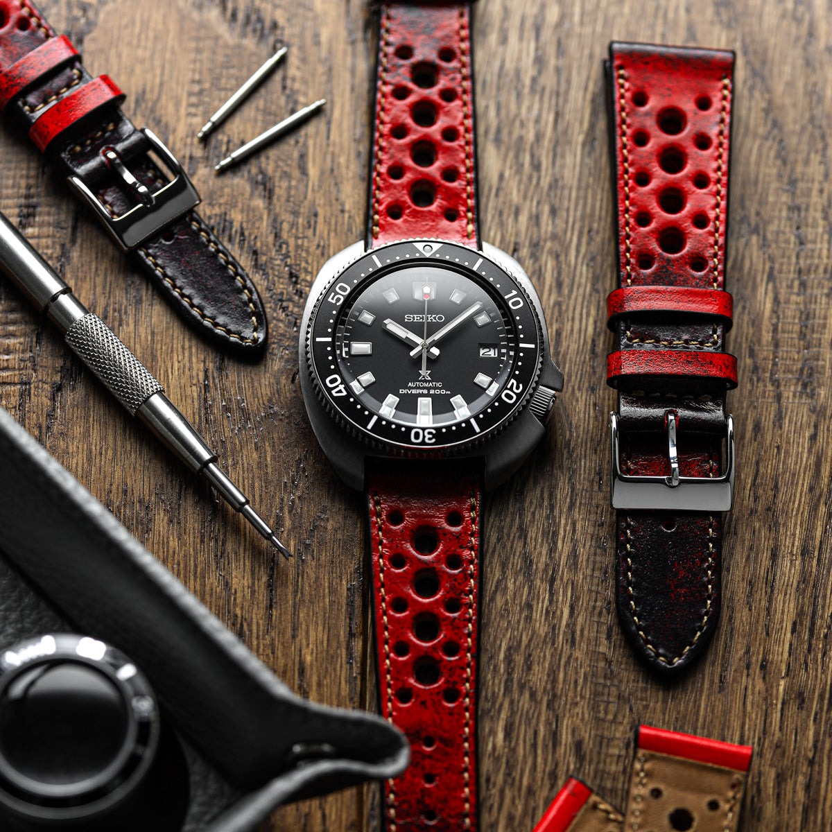 Radstock Racing Style Genuine Leather Watch Strap - Bright Red