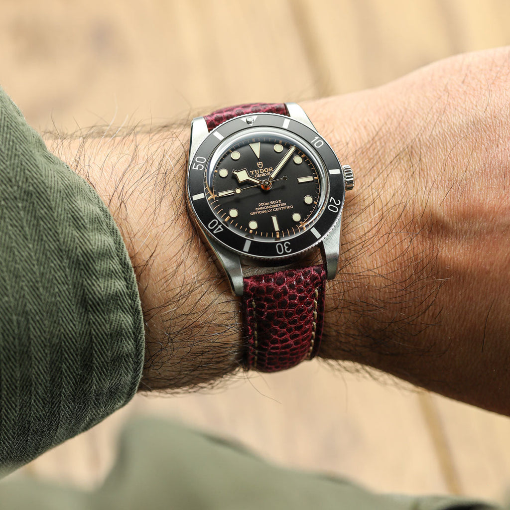 Adassa-Gel padded Lederarmband für Uhren - Kaviar-Oxblood-Rot