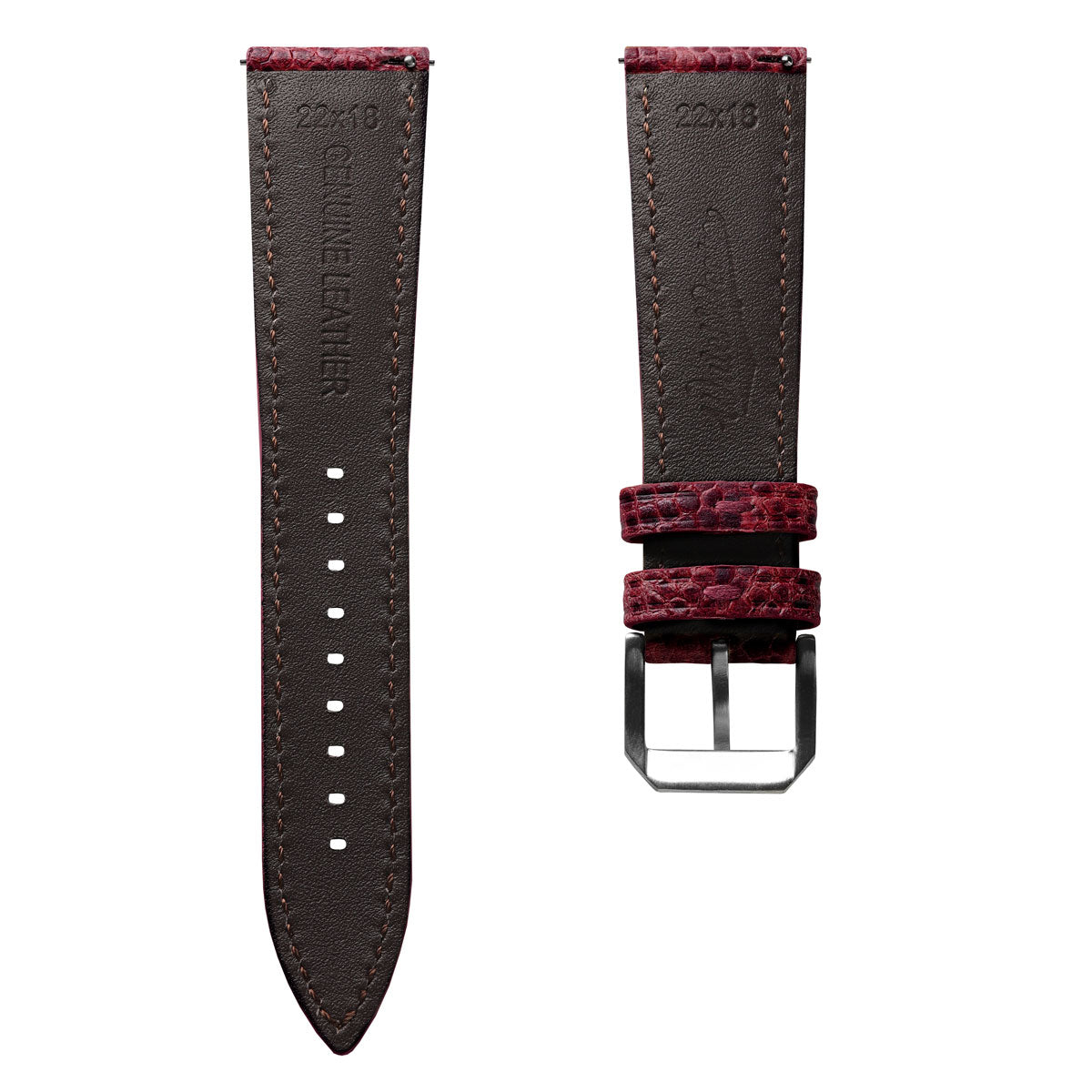 Adassa-Gel padded Lederarmband für Uhren - Kaviar-Oxblood-Rot