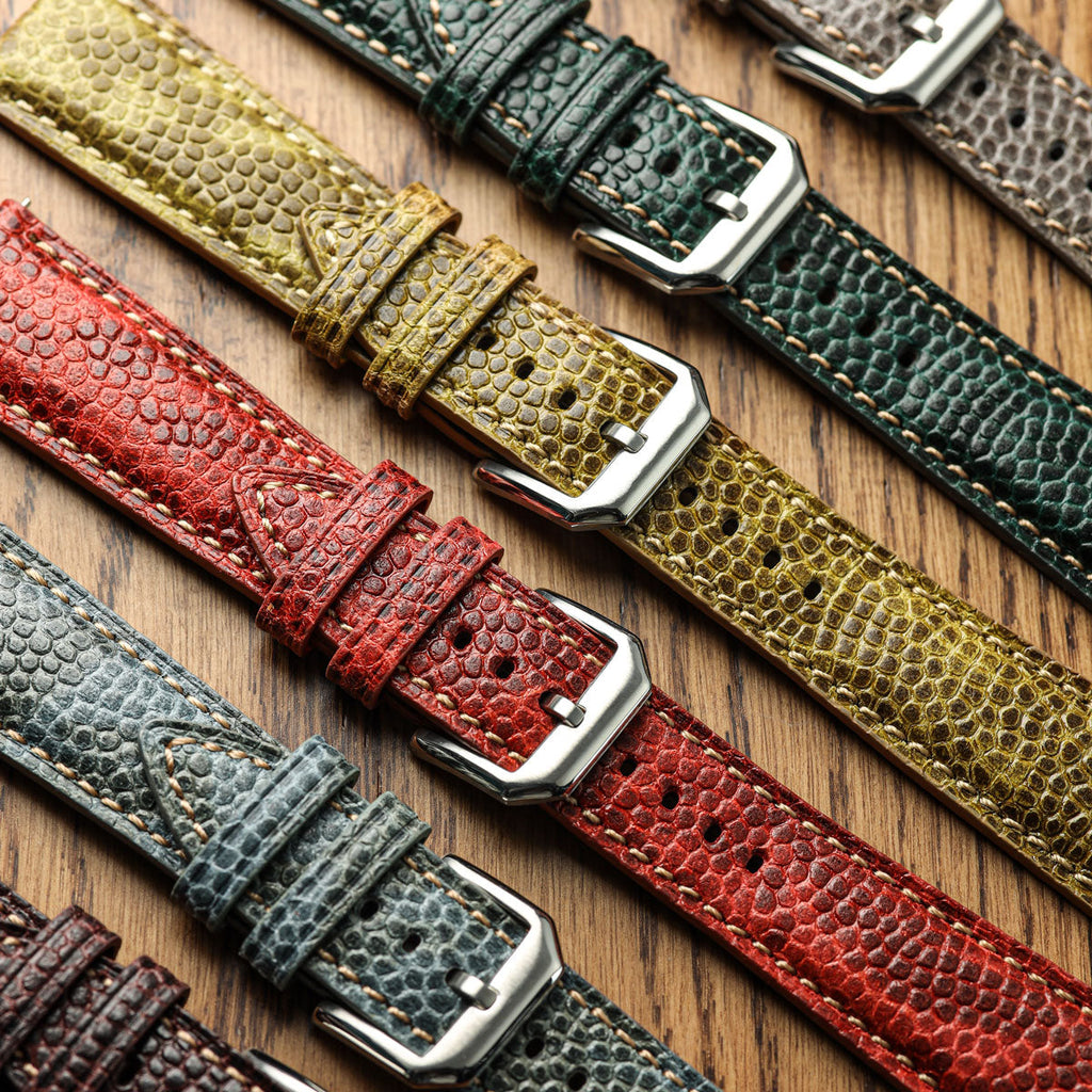 Adassa-Gel padded Lederarmband für Uhren - Kaviar-Oxblood-Rot