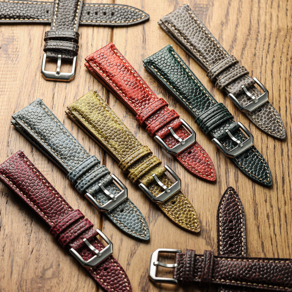 Adassa-Gel padded Lederarmband für Uhren - Kaviar-Oxblood-Rot