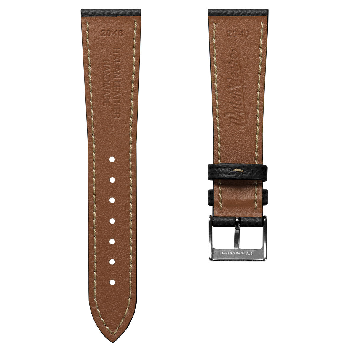 Hand-Stitched Textured Italian Leather Watch Strap - Alpine Black