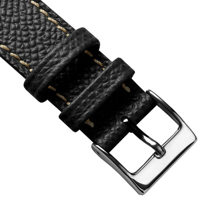 Hand-Stitched Textured Italian Leather Watch Strap - Alpine Black