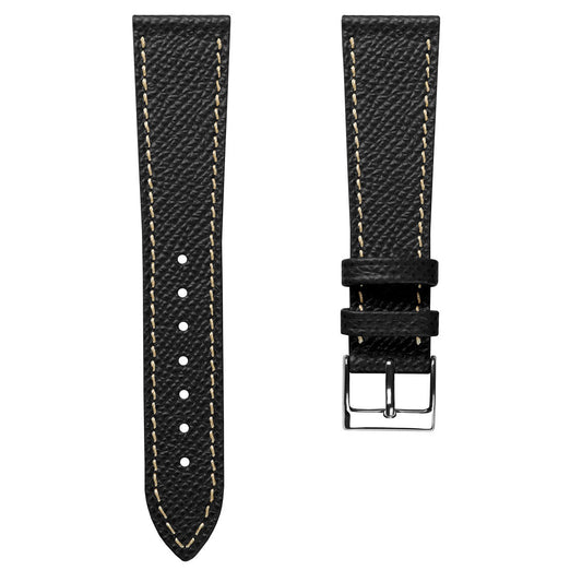 Hand-Stitched Textured Italian Leather Watch Strap - Alpine Black