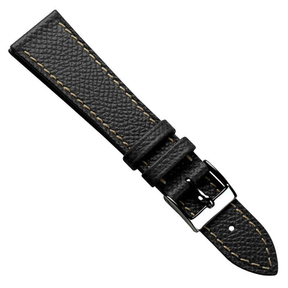 Hand-Stitched Textured Italian Leather Watch Strap - Alpine Black