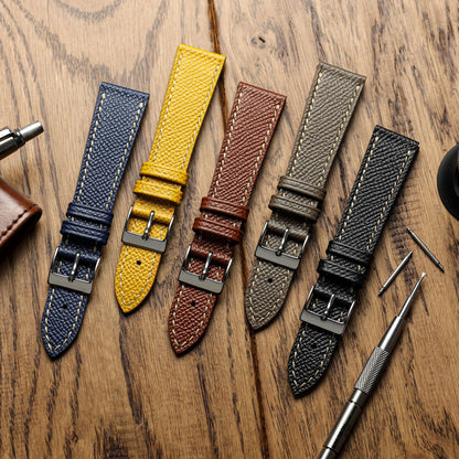 Hand-Stitched Textured Italian Leather Watch Strap - Alpine Earth