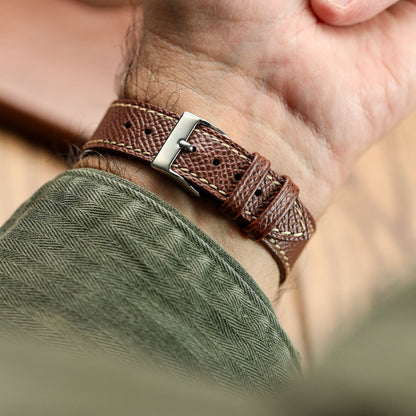 Hand-Stitched Textured Italian Leather Watch Strap  - Alpine Tan