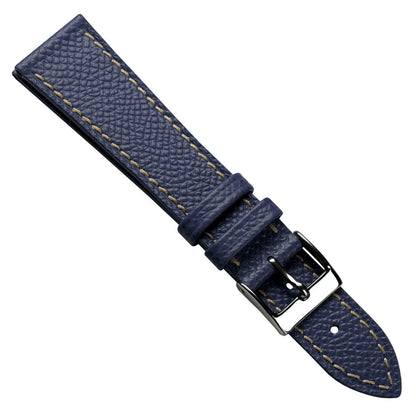 Hand-Stitched Textured Italian Leather Watch Strap  - Alpine Blue