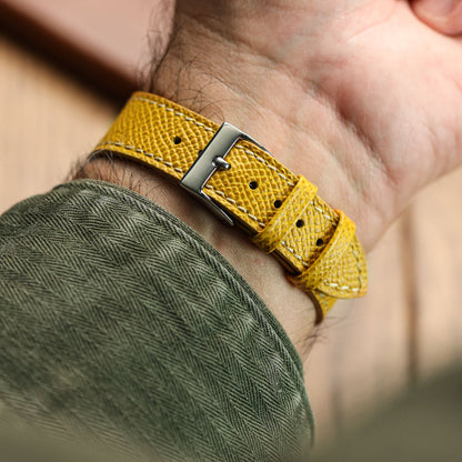 Hand-Stitched Textured Italian Leather Watch Strap - Alpine Yellow