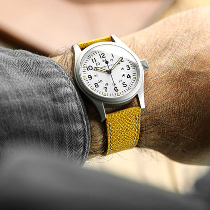 Hand-Stitched Textured Italian Leather Watch Strap - Alpine Yellow