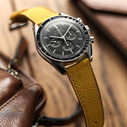 Hand-Stitched Textured Italian Leather Watch Strap - Alpine Yellow