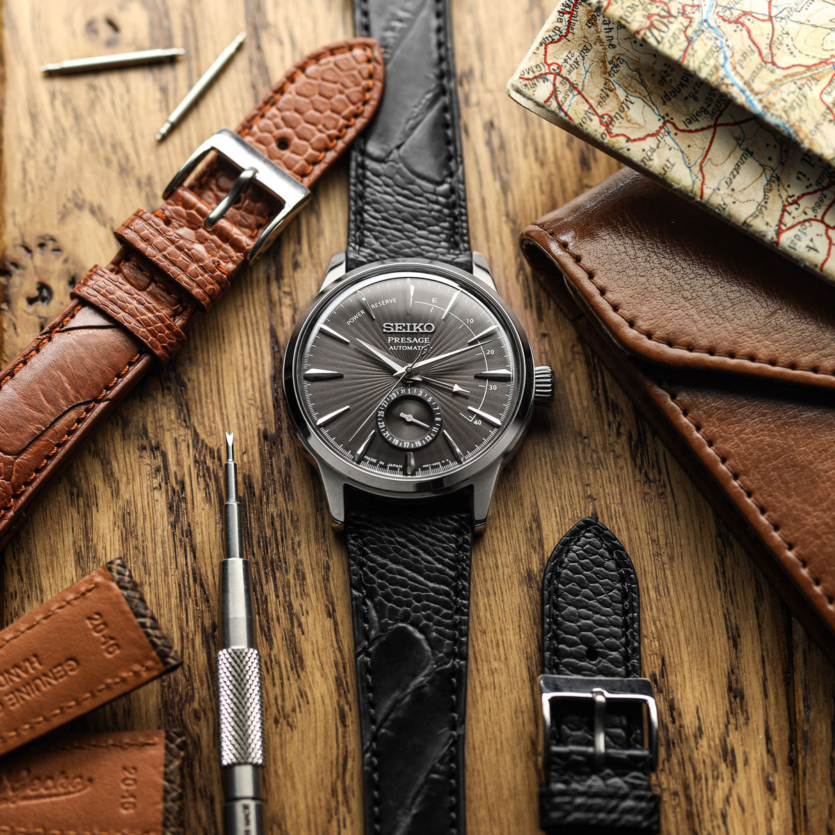 Ostrich Leg Leather Watch Strap - Black