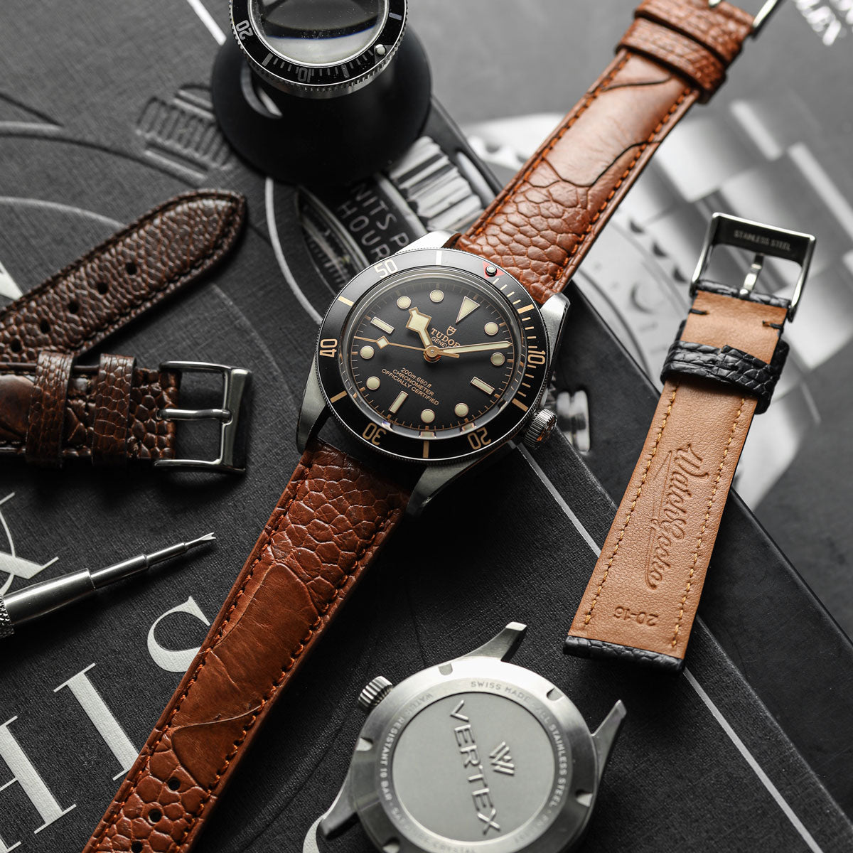 Ostrich Leg Leather Watch Strap - Tan