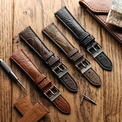 Ostrich Leg Leather Watch Strap - Black