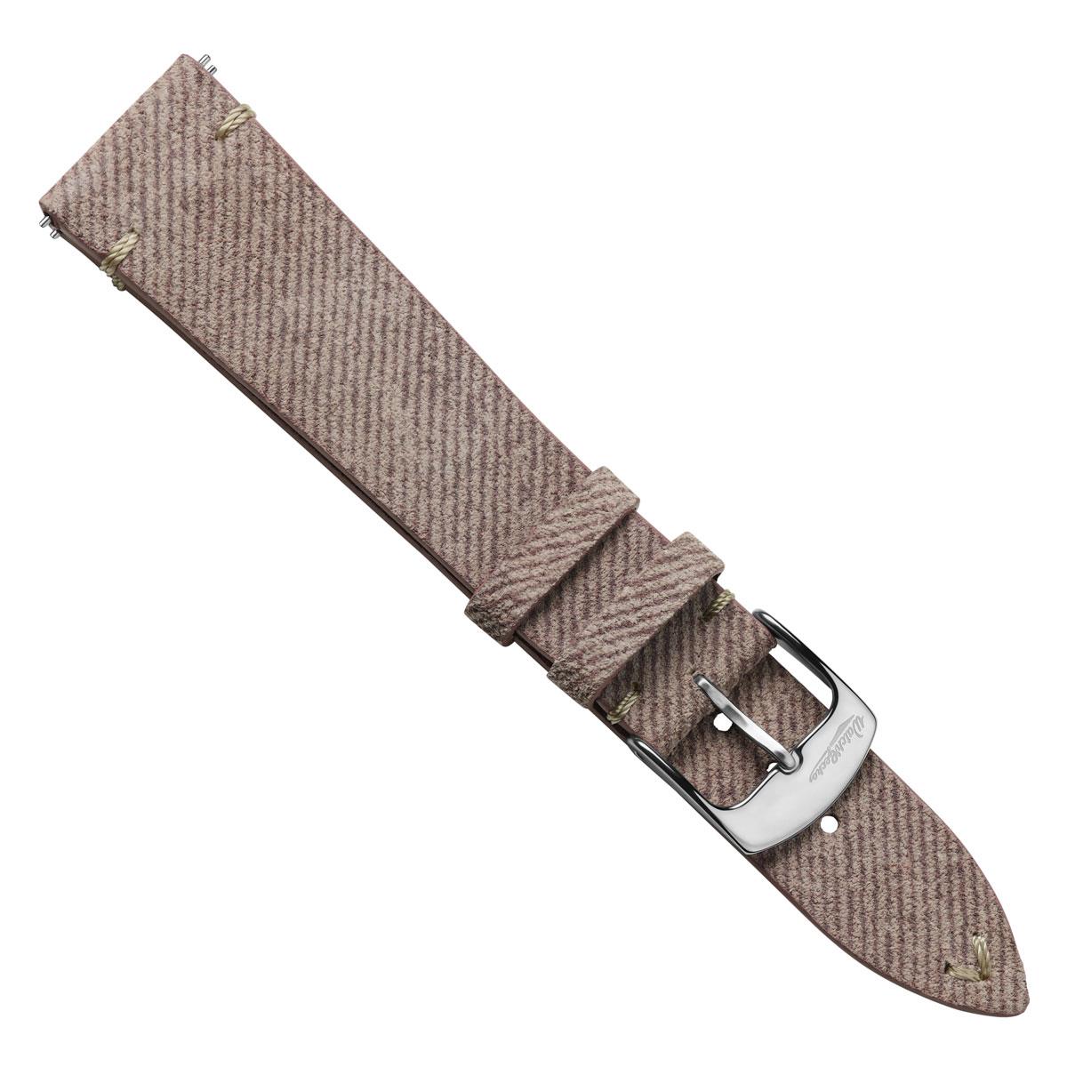 Arbour V-Stitch Denim & Genuine Leather Watch Strap with Quartz Pink Accent