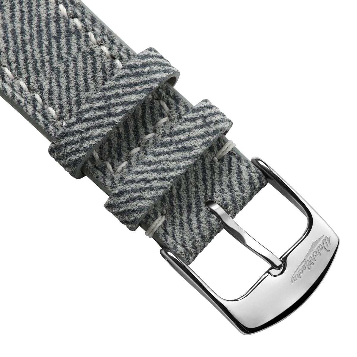 Arbour Hand-Stitched Denim & Genuine Leather Watch Strap – Elegant Grey Design