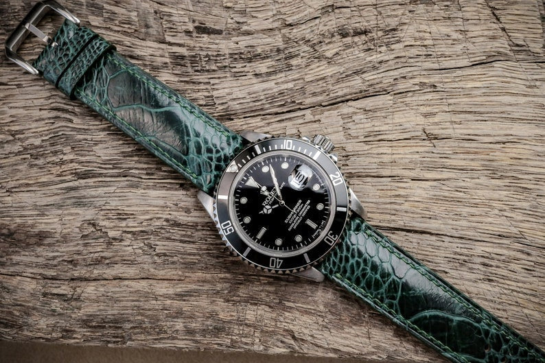 Green Ostrich Leg Leather Watch Strap/ Quick Release Watch Strap/ 18mm/19mm/21mm/22mm/ Handmade Custom Leather Watch/ Gift for Men & Women