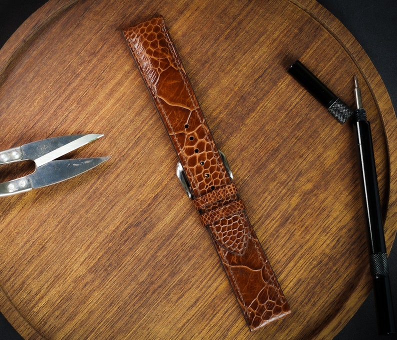 Light Brown Ostrich Leg Leather Watch Strap/ Quick Release Watch Strap/19mm/21mm/22mm/ Handmade Custom Leather Watch/ Gift for Men & Women