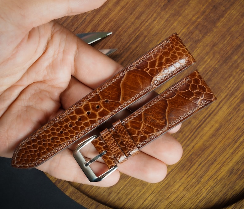 Light Brown Ostrich Leg Leather Watch Strap/ Quick Release Watch Strap/19mm/21mm/22mm/ Handmade Custom Leather Watch/ Gift for Men & Women