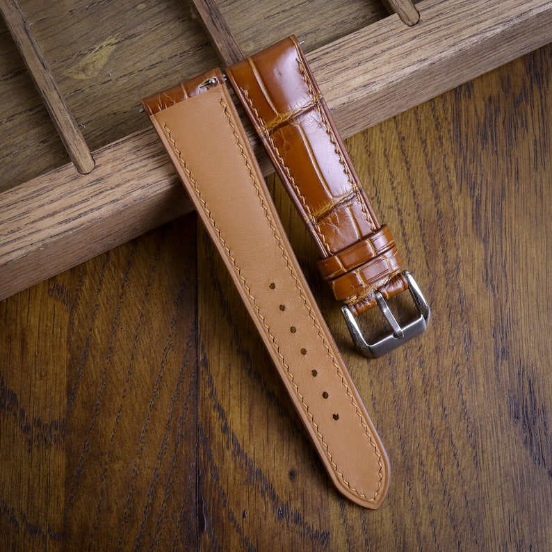 Alligator Leather Watch Strap/Cognac Leather Strap Watch/Quick Release Watch Strap/Leather Handmade Watch Strap/Custom Leather Watch Band