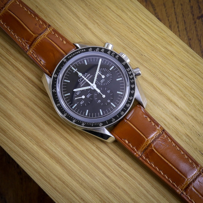 Alligator Leather Watch Strap/Cognac Leather Strap Watch/Quick Release Watch Strap/Leather Handmade Watch Strap/Custom Leather Watch Band