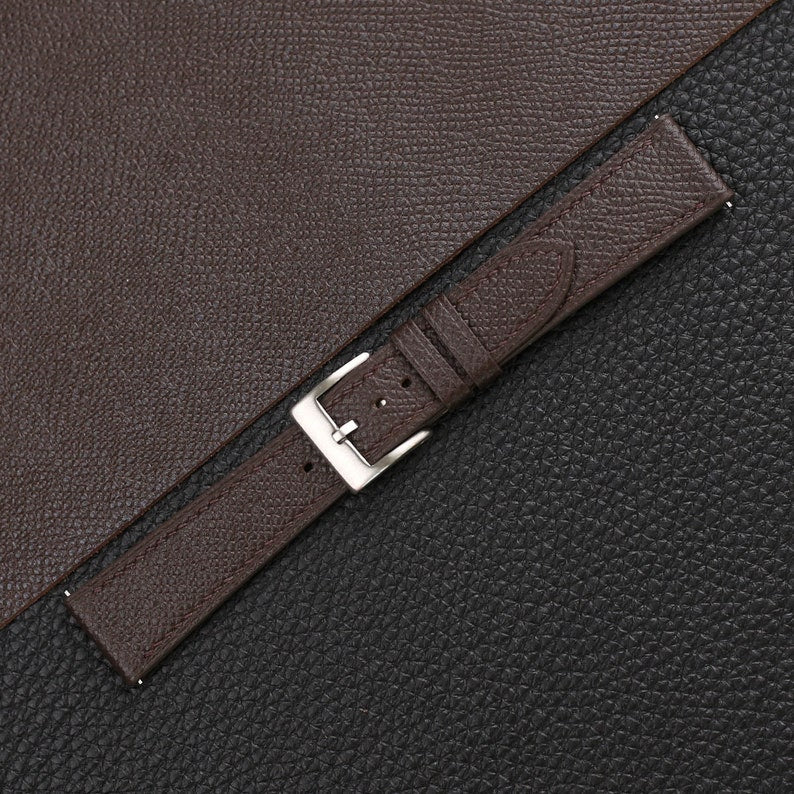 Dark Brown Epsom Leather Watch Strap, Dark Brown Epsom Leather Handmade Watch Strap, Epsom Strap Watch 16mm 18mm 19mm 20mm 21mm