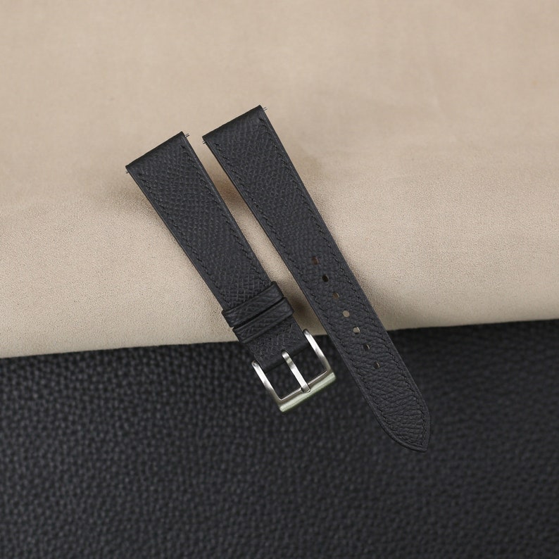 Black Epsom Leather Watch Strap, Black Epsom Leather Handmade Watch Strap, Epsom Strap Watch 16mm 18mm 19mm 20mm 21mm