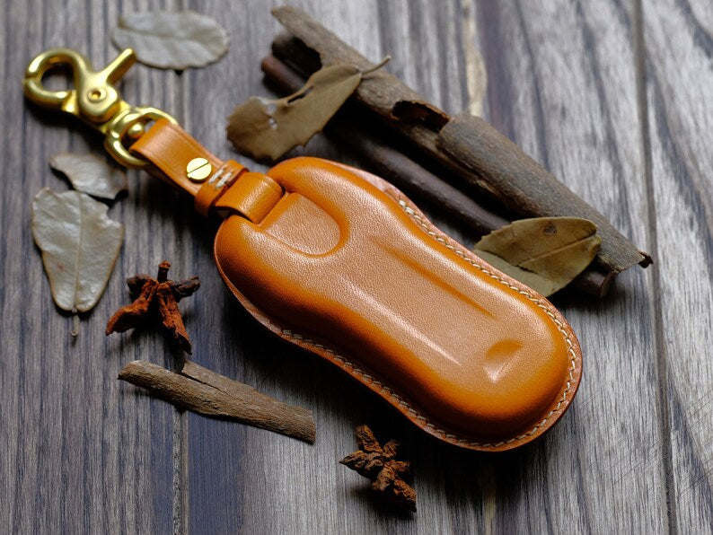 Personalized Leather Protector Case for Keyless Remote Entry Key Fob Cover Key Holder Key Chain Porsche 718 911 Cayenne Macan Taycan ...