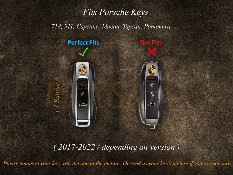 Personalized Leather Protector Case for Keyless Remote Entry Key Fob Cover Key Holder Key Chain Porsche 718 911 Cayenne Macan Taycan ...