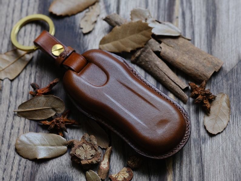 Personalized Leather Key Cover Case For Keyless Remotes Entry Key Fob Porsche 911 718 Cayenne Macan Taycan Panamera ... Gift For Him