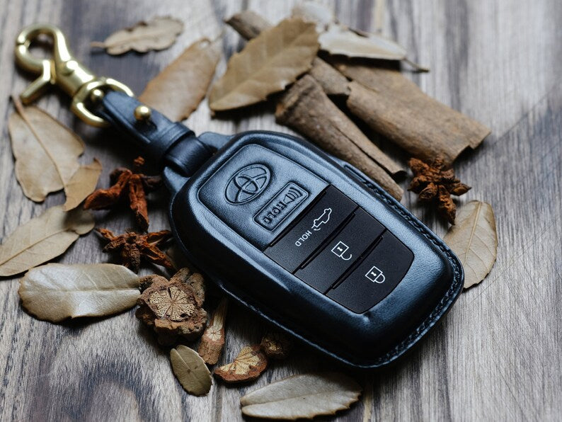 Personalized Leather Protector Case For Keyless Entry Key Fob Remotes Toyota Tundra Pickup 2022 2023, Gift For Him, Gift For Dad