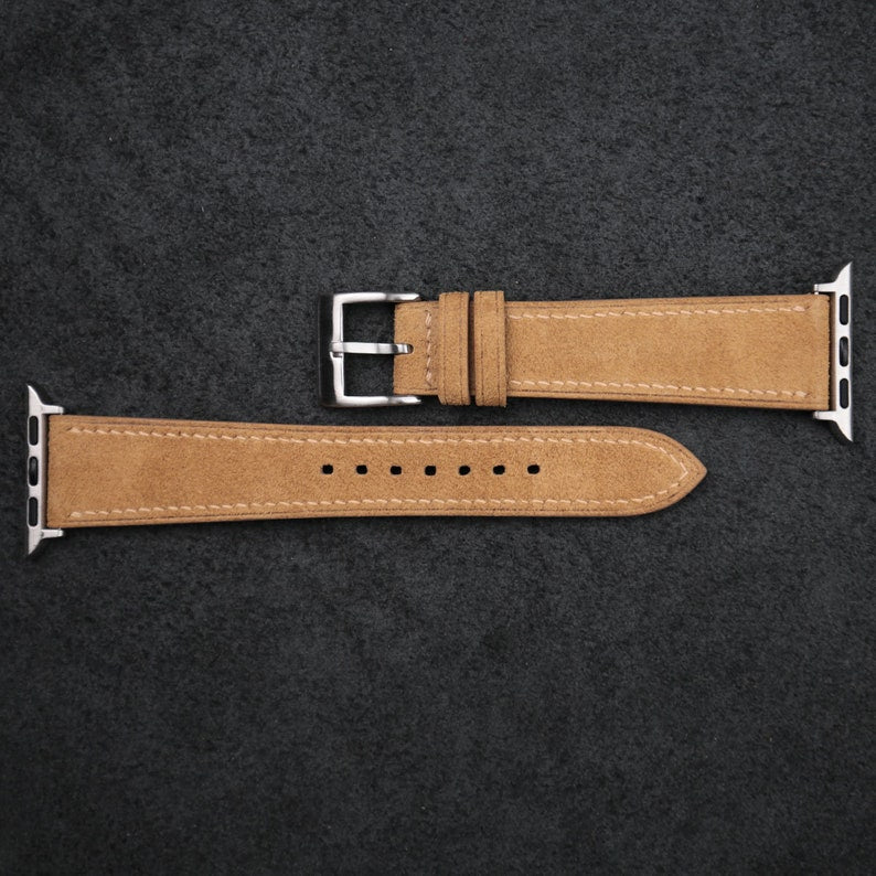 Light Brown Suede Apple Watch Band 38mm, 40mm, 41mm, 42mm, 44mm, 45mm For All Series, Suede Watch Strap Gift Men Women