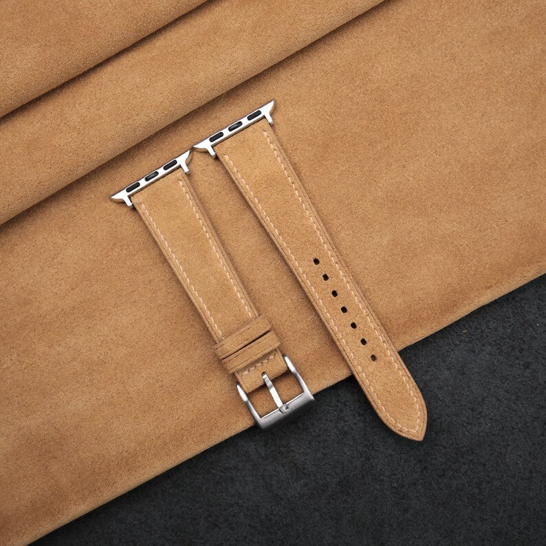 Light Brown Suede Apple Watch Band 38mm, 40mm, 41mm, 42mm, 44mm, 45mm For All Series, Suede Watch Strap Gift Men Women