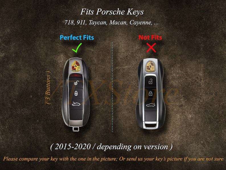 Porsche Cayenne Key Fob Cover, Leather Key Case For Porsche Cayenne 2011-2020, Italian Veg-Tanned Leather, Gift for Him, Father's Day Gift