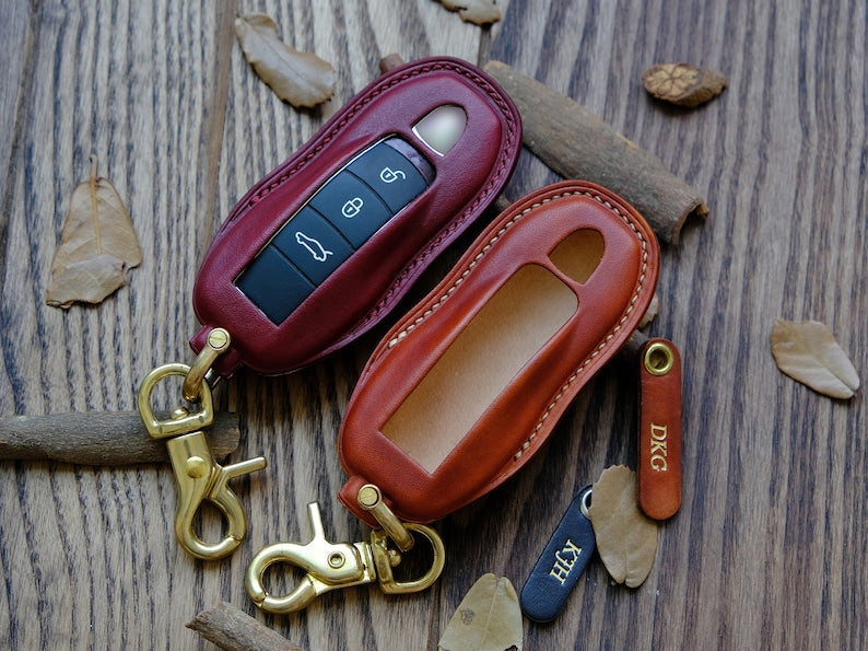 Porsche Cayenne Key Fob Cover, Leather Key Case For Porsche Cayenne 2011-2020, Italian Veg-Tanned Leather, Gift for Him, Father's Day Gift