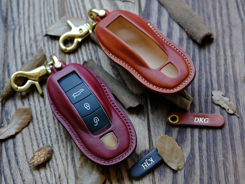 Porsche Cayenne Key Fob Cover, Leather Key Case For Porsche Cayenne 2011-2020, Italian Veg-Tanned Leather, Gift for Him, Father's Day Gift