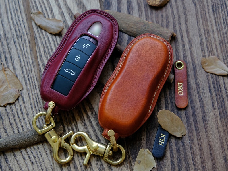 Porsche Cayenne Key Fob Cover, Leather Key Case For Porsche Cayenne 2011-2020, Italian Veg-Tanned Leather, Gift for Him, Father's Day Gift