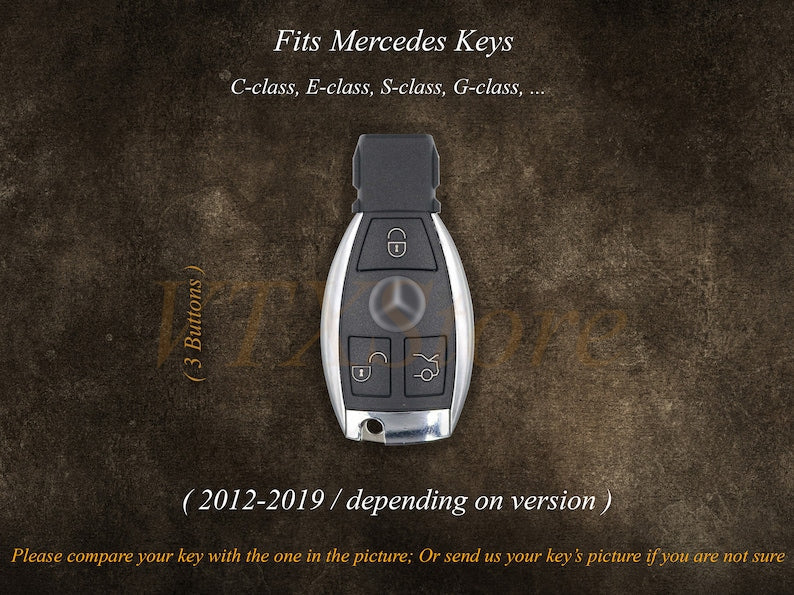 Customized Leather For Mercedes Key Fob Cover, Leather Key Case For S-class E-class G-class GLC GLK, Gift for Him, Mercedes Accessories