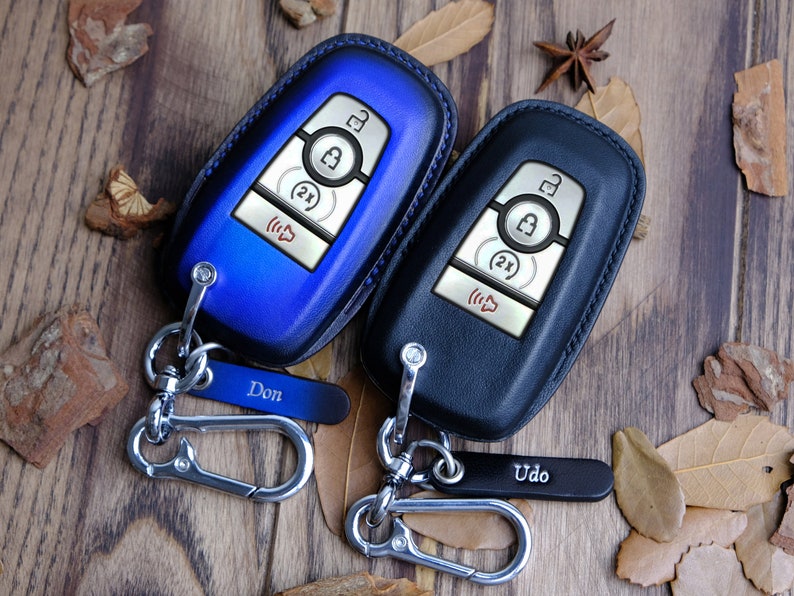 Ford Bronco Key Case, Personalized Logo on the back, Leather Key Fob Cover For Ford Bronco Bronco Sport F-150 F-350, Ford Smart Key Cover