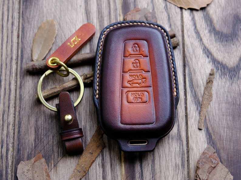 Toyota RAV4 Key Fob Cover (Patina Color), Handcraft Leather For Toyota Avalon, Camry, Corolla, Highlander ... Toyota Accessories