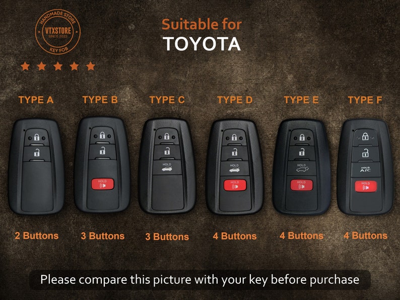 Leather Key Fob Cover For Toyota RAV4, Custom Keychain For RAV4, Toyota Keychains Keyless Keyring, Gift For New Car, Car Accessories