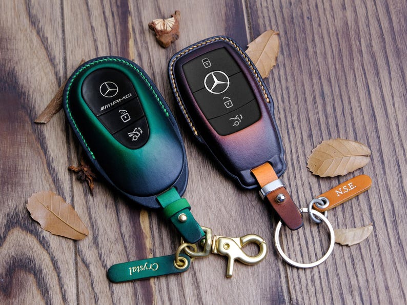 Handmade Leather Key Fob For Mercedes-Benz GLE, Handcraft Leather Car Key Case Fit For Mercedes Benz C E S-Class GLA GLC, Mercedes Accessory