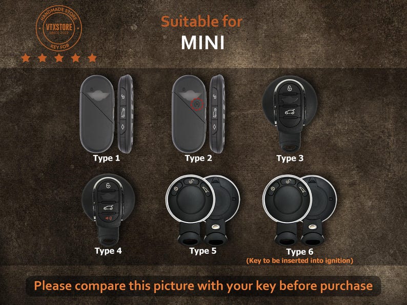 Mini Cooper Countryman, Clubman, 3 Doors, 5 Doors..., Mini Cooper Key Fob Cover, Leather Key Cover For Mini Cooper, Mini Cooper Gift for Her