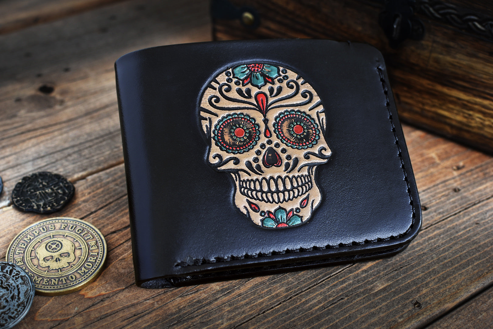 Sugar Skull Bi-Fold Wallet - Minimalist Slim Style