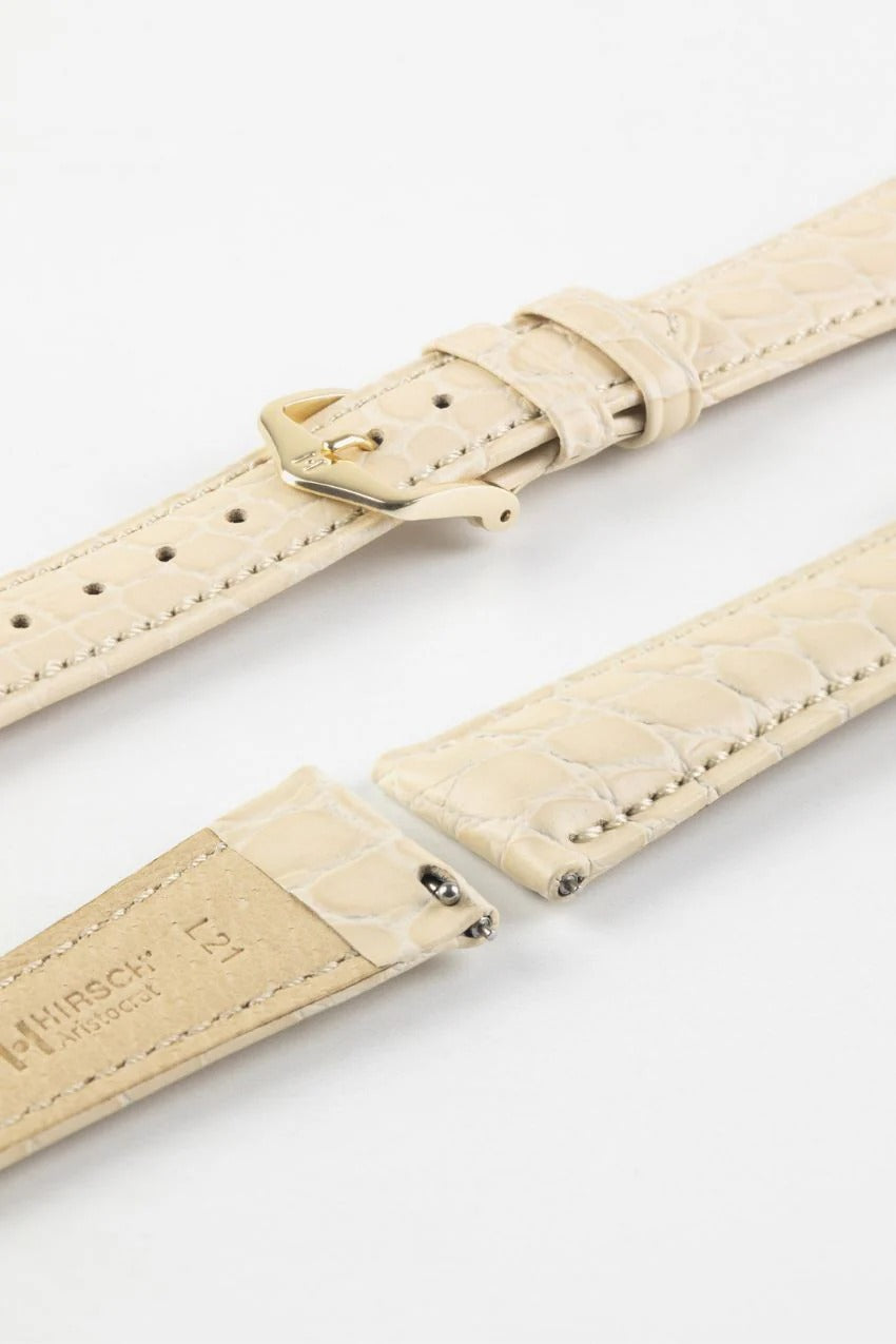 Hirsch ARISTOCRAT Croco-Embossed Leather Watch Strap in BEIGE