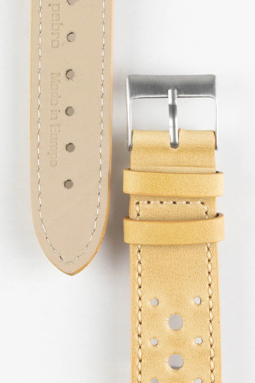 Pebro RACING Perforated Leather Watch Strap in MUSTARD