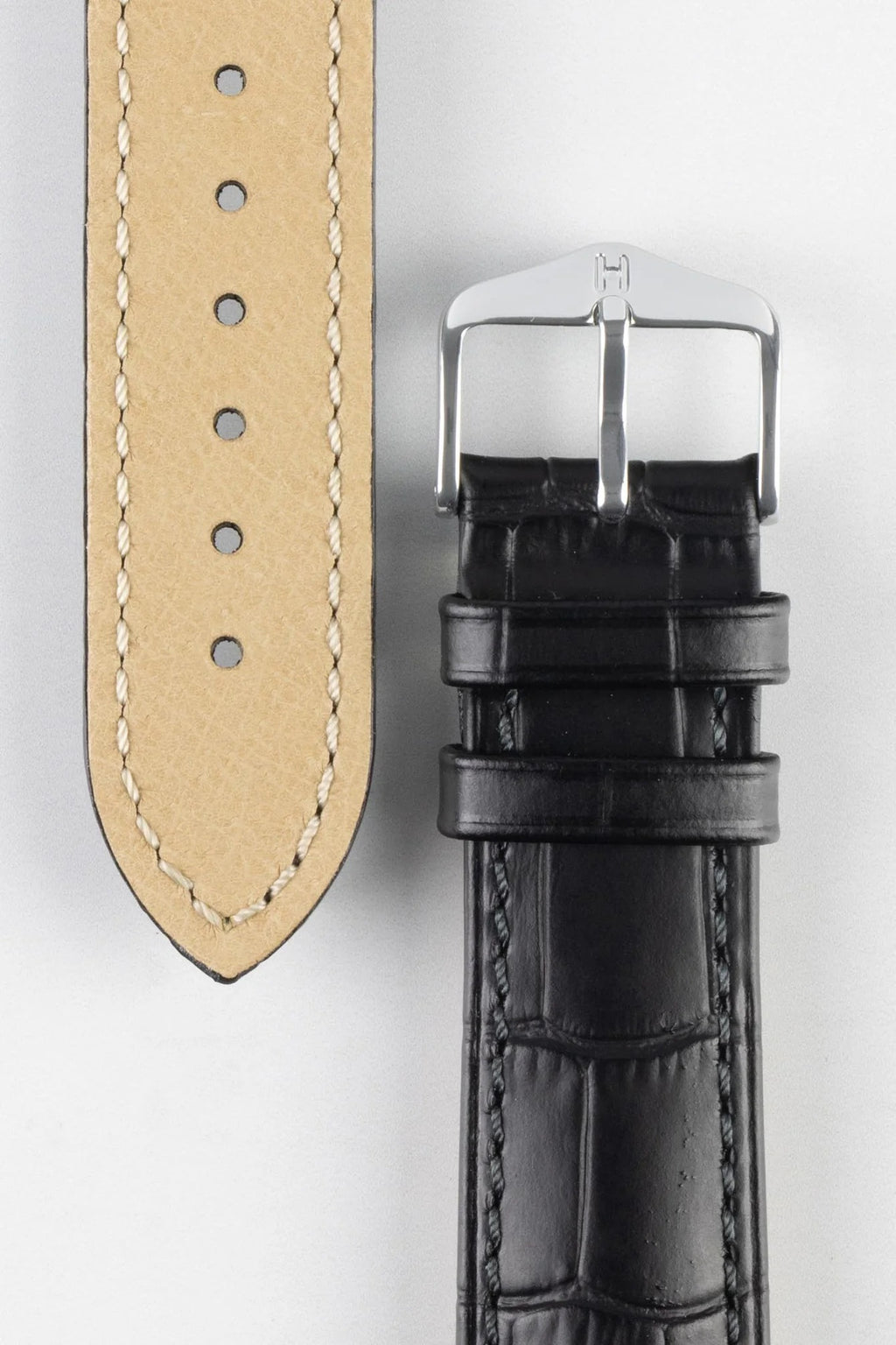 Hirsch DUKE Black Quick-Release Alligator Embossed Leather Watch Strap